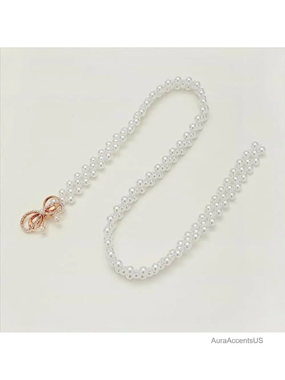 Faux Pearl Rhinestone Elastic Waist Belt Bow Knot Dress Strap Crystal